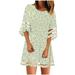YUNAFFT Clearance Dresses Plus Size Fire Sale Fashion Women Casual V-Neck Net Yarn Flared Sleeve Printing Loose Dress