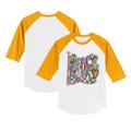 Infant Tiny Turnip White/Gold San Diego Padres Peace Love Baseball Raglan 3/4 Sleeve T-Shirt