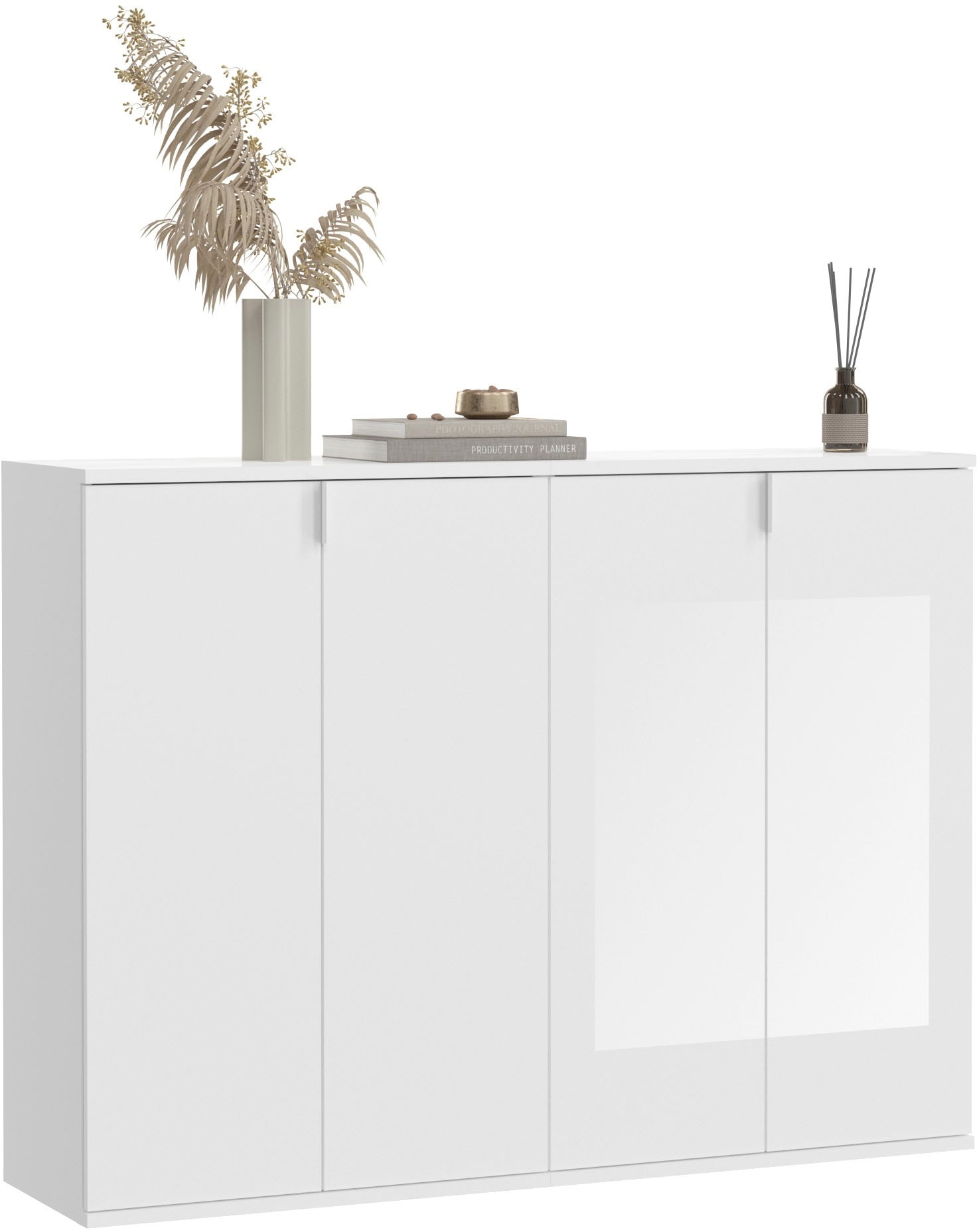 Garderoben-Set HOME AFFAIRE "Trondheim, Breite 122 cm, best. aus 2 Kommoden, 4 Türen, 12 Fächer", weiß (weiß nb, weiß hochglanz), B:122cm H:99cm T:34cm, Kastenmöbel-Sets, Kommode, Sideboard, Kommodenkombination, Kommoden Set Image