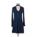 Express Casual Dress - A-Line Mock Long sleeves: Blue Print Dresses - Women's Size Small