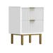 Beth 27 Inch 2 Drawer Nightstand, Corrugated, Mahogany Wood, White, Gold