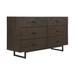 Bev 60 Inch Dresser with 6 Drawers, Black Metal, Dark Brown Oak Wood Frame