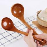 BetterZ 1Pc Japanese Solid Wood Soup Ladle Long Handle Hot Pot Spoon Kitchen Cooking Utensil