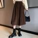 PIKADINGNIS Spring New Womens Midi Skirt Korean Fashion High-waisted Corduroy Skirts Female Brown Long A Line Skirts Woman