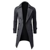 wendunide hoodies for men Winter Men Slim Stylish Trench Coat Double Long Jacket Coat Mens Fleece Jackets Gray XL