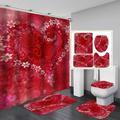 Shop Clearance! 4 Pcs Love Heart Shower Curtain Set with Non-Slip Rug Toilet Lid Cover and Bath Mat Shower Curtain with 12 Hooks Waterproof Wooden Shower Curtain for Bathroom
