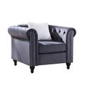 Armchair - House of Hampton® Ferryman 38 inches Wide Tufted Armchair Velvet/Fabric in Gray/Brown | 30 H x 38 W x 34.5 D in | Wayfair