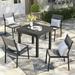 Pellebant 5 Pcs Patio Dining Set Aluminum Expandable Table and Chairs Set for 4-6 People Black