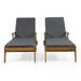 Senia Acacia Wood Outdoor Chaise Lounge with Water Resistant Cushion Set of 2 Teak and Dark Gray