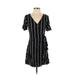 Xhilaration Casual Dress - Mini Plunge Short sleeves: Black Print Dresses - Women's Size Medium