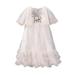 2DXuixsh Summer Dresses Casual 4 To 13 Years Little Girls Lace Sleeve Princess Dresses Casual Sequin Front Lace Sundress Of Casual Skirt Fall Dresses 10 12 Pink Size 7-8 Years