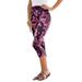 Plus Size Women's Essential Stretch Capri Legging by Roaman's in Dark Berry Rose Paisley (Size 34/36) Activewear Workout Yoga Pants