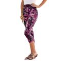 Plus Size Women's Essential Stretch Capri Legging by Roaman's in Dark Berry Rose Paisley (Size 30/32) Activewear Workout Yoga Pants