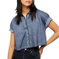 Free People Tops | Free People Weekend Rush Button-Down Henley Boxy Tee Women's Medium | Color: Blue | Size: M