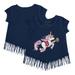 Girls Youth Tiny Turnip Navy Atlanta Braves Unicorn Fringe T-Shirt