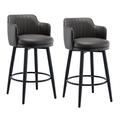 TJYXF Grey Barstools Swivel Bar Chair Island Stools Set of 2 with Backs Kitchen Counter Height with Arms, Nappa Leather Pedal Chrome Upholstered Seat, for Bars, Cafe, Lounge, Pubs (Sitting height