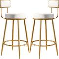 TJYXF Mid-Century Modern Counter High Stool Kitchen Set 2, Armless Bar Stool with Gold Metal Chrome Base, Leather Upholstered for Dining Room Bar Counter Stool, White