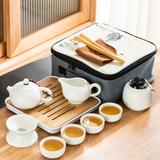 Latitude Run® Chinese Tea Set, Kungfu Tea Pot Cup Set w/ 4X Tea Cups, Bamboo Tea Tray, Tea Canister, Infuser | 5.2 H x 2.44 W in | Wayfair