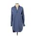 Cloth & Stone Casual Dress - Shift Collared Long sleeves: Blue Print Dresses - Women's Size X-Small