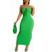 Lamuusaa Women s Tube Top Dress Strapless Solid Color Tie Front Slim Fit Party Long Dress