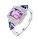 JewelryPalace 1.2ct Emerald cut Genuine Amethyst Trillion Cut Tanzanite Color Created Sapphire Ring for Women, 14K White Gold Plated 925 Sterling Silver Ring, Natural Gemstone Jewellery Set P