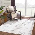 Eitan 6'7" x 9' Cream/Light Gray Washable Area Rug - Hauteloom