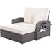 PE Wicker Rattan Double Chaise Lounge, 2-Person Reclining Sunbed with 3-Height Adjustable Back, Free Furniture Protection Cover