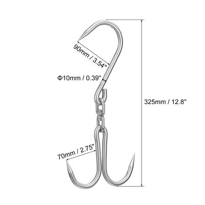 12.8" Double Meat Hooks, 0.39" Thickness Stainless Steel Swivel Meat Hook - Silver Tone