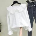 PIKADINGNIS Autumn White Blouses Women Sweet Simple Leisure Peter Pan Collar Shirts Girls Preppy Style Kawaii Long Sleeve Blouse