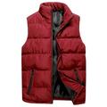 iOPQO Parkas For Men Men Autumn Winter Fashion Stand Collar Pure Color Waistcoat Vest Jacket Top Coat Wine + 4XL