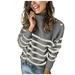 wendunide coats for women Women Color Block Striped O Neck Sweater For Women Long Sleeve Knit Pullover Jumper Tops Womens Sweater Coat Gray XL