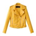 wendunide coats for women Women Ladies Lapel Motor Jacket Coat Zip Biker Short Punk Cropped Tops Womens Fleece Jackets Yellow 3XL