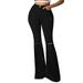 JDEFEG Pants for Women Super Straight Women Jeans Pant Bell Bottoms Pant Casual Hole Button Jeans Zipper Trousers Jean Stretcher for Women Women s Pants Polyester Cotton Black L