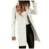 wendunide coats for women Women s Faux Wool Thin Coat Trench Jacket Ladies Slim Long Overcoat Outwear Womens Fleece Jackets White XL