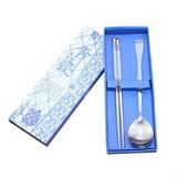 SANWOOD Chopsticks and Spoon Chinese Style Elegant Non-slip Design Stainless Steel Chopsticks Spoon Gift Set