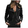 VEKDONE 2023 Clearance Leather Jacket for Women Fashion Leather Motorcycle Jacket Plus Size Faux Leather Tops Lightweight Short Jacket Coat