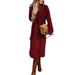 Women Fleece Warm Coat Belt Long Sleeves Jacket Lapel Outwear Long Overcoat