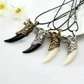 Naierhg Necklace Carved Antique Style Alloy Faux Leather Rope Necklace for Club