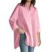 Wendunide 2024 Clearance Sales Shirts for Women Solid Top Sleeve Long Blouse Loose Size Button Women s Plus Casual Shirt Women s Blouse Womens T-Shirts Pink M