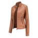 wendunide coats for women New Ladies Slim Leather Stand-Up Collar Zipper Stitching Solid Color Jacket Womens Fleece Jackets Brown S