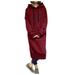 wendunide hoodies for women Women Winter Warm Hooded Hoodie Baggy Pullover Oversize Sweatshirt Long Dress Womens Hoodies Wine L