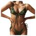 iOPQO swimsuit women Women Bandeau Bandage Bikini Set Push-Up Brazilian Swimwear Beachwear Swimsuit Swimwears Tankinis Set Army Green L