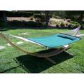 Petra Leisure 14 Ft. Natural Stain Wooden Arc Hammock Stand + Deluxe Quilted Elegant Hunter Green Double Padded Hammock Bed w/Pillow. 2 Person Bed. 450 LB Capacity