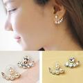 Naierhg Ear Stud Asymmetric Faux Pearl Ear Studs with Rhinestone for Women