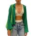 Canrulo Women s Y2k Fall Knit Cardigan Vintage Hollow Out Sweater Solid Long Sleeve Crochet Top Sweater Coats Green L