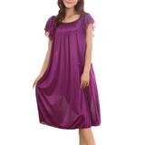 iOPQO pajamas for women Women Summer Home Lace Ice Silk Short Sleeve Loose Plus Oversize Nightgown Dress Purple One Size