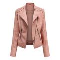 wendunide coats for women Women Ladies Lapel Motor Jacket Coat Zip Biker Short Punk Cropped Tops Womens Fleece Jackets Pink 3XL
