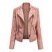 wendunide coats for women Women Ladies Lapel Motor Jacket Coat Zip Biker Short Punk Cropped Tops Womens Fleece Jackets Pink 3XL