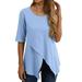 wendunide plus size tops for women Plus Size Women Casual Long Sleeve Solid Loose V Neck Shirt Blouse Top Plus Size Tops Sky Blue XL