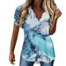 Cotton Womens Tops Cheers Sweatshirt Women Summer Womens Short Sleeve Wavy V Neck Floral Printed Shirts Top Casual Loose Shirts Tee Blouse Women Twenty One Shirts Lace up Tee Shirts for Women